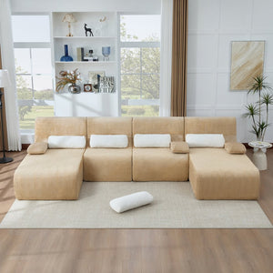 English Elm Oversized U-shaped Corduroy Sectional with Deep Seats and Modular Lounging Layout Coffee N719S002472D