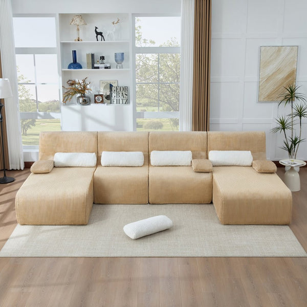 English Elm Oversized U-shaped Corduroy Sectional with Deep Seats and Modular Lounging Layout Coffee N719S002472D