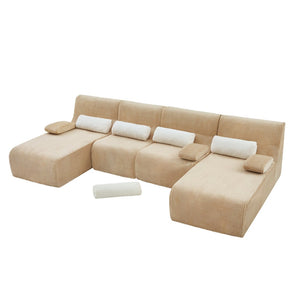 English Elm Oversized U-shaped Corduroy Sectional with Deep Seats and Modular Lounging Layout Coffee N719S002472D