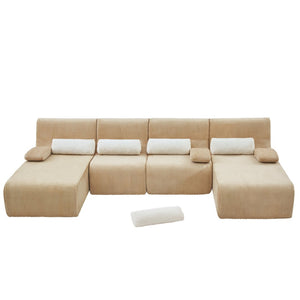 English Elm Oversized U-shaped Corduroy Sectional with Deep Seats and Modular Lounging Layout Coffee N719S002472D