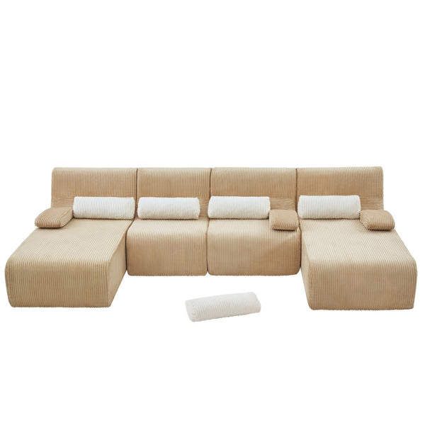 English Elm Oversized U-shaped Corduroy Sectional with Deep Seats and Modular Lounging Layout Coffee N719S002472D