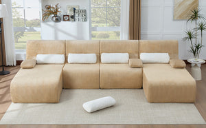 English Elm Oversized U-shaped Corduroy Sectional with Deep Seats and Modular Lounging Layout Coffee N719S002472D