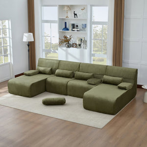 English Elm Oversized U-shaped Corduroy Sectional with Deep Seats and Modular Lounging Layout Green N719S002472F