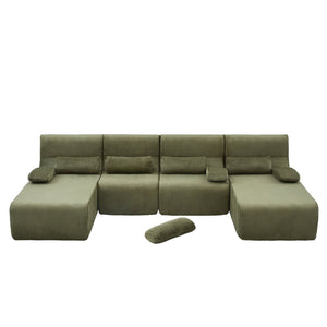 English Elm Oversized U-shaped Corduroy Sectional with Deep Seats and Modular Lounging Layout Green N719S002472F