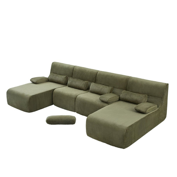 English Elm Oversized U-shaped Corduroy Sectional with Deep Seats and Modular Lounging Layout Green N719S002472F