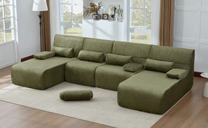 English Elm Oversized U-shaped Corduroy Sectional with Deep Seats and Modular Lounging Layout Green N719S002472F