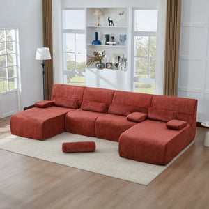 English Elm Oversized U-shaped Corduroy Sectional with Deep Seats and Modular Lounging Layout Red N719S002472J