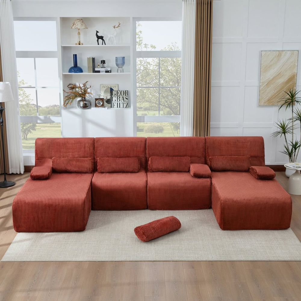 English Elm Oversized U-shaped Corduroy Sectional with Deep Seats and Modular Lounging Layout Red N719S002472J