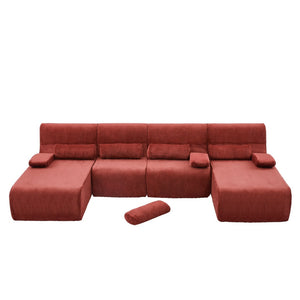 English Elm Oversized U-shaped Corduroy Sectional with Deep Seats and Modular Lounging Layout Red N719S002472J