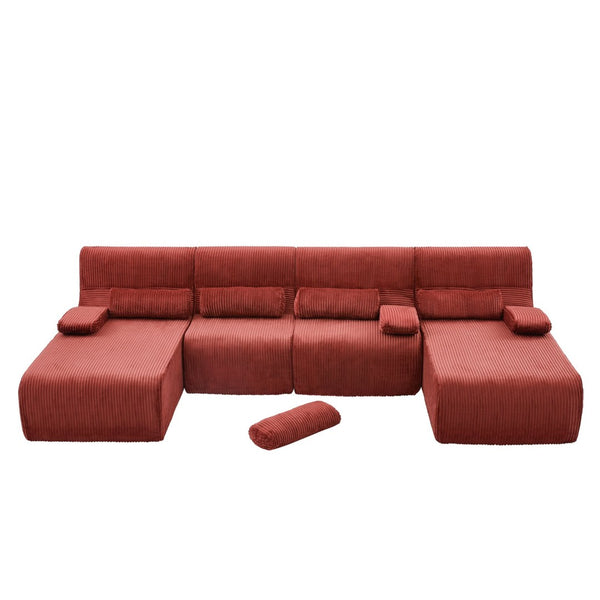 English Elm Oversized U-shaped Corduroy Sectional with Deep Seats and Modular Lounging Layout Red N719S002472J