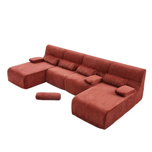 English Elm Oversized U-shaped Corduroy Sectional with Deep Seats and Modular Lounging Layout Red N719S002472J
