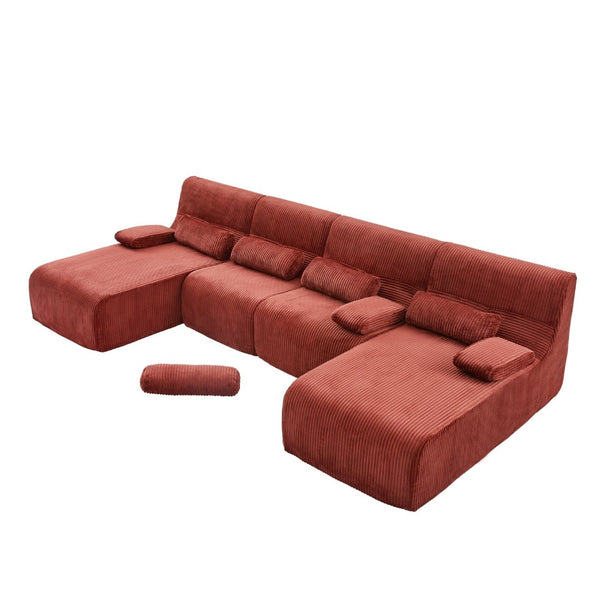 English Elm Oversized U-shaped Corduroy Sectional with Deep Seats and Modular Lounging Layout Red N719S002472J