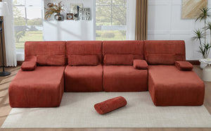 English Elm Oversized U-shaped Corduroy Sectional with Deep Seats and Modular Lounging Layout Red N719S002472J