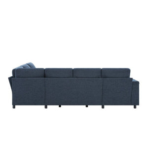 English Elm U-Shaped Chenille Sectional Sleeper Sofa with Storage and USB Ports for Living Room Blue N719S002480C