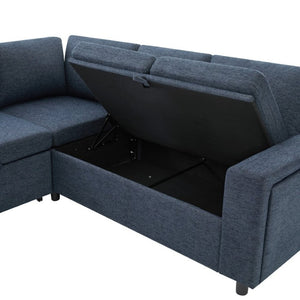 English Elm U-Shaped Chenille Sectional Sleeper Sofa with Storage and USB Ports for Living Room Blue N719S002480C