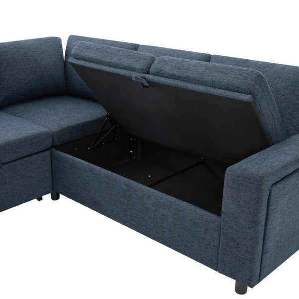 English Elm U-Shaped Chenille Sectional Sleeper Sofa with Storage and USB Ports for Living Room Blue N719S002480C