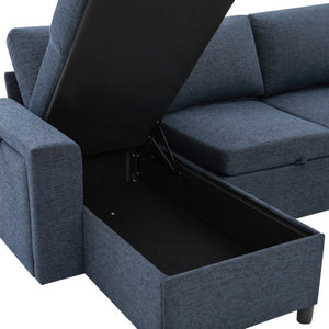 English Elm U-Shaped Chenille Sectional Sleeper Sofa with Storage and USB Ports for Living Room Blue N719S002480C