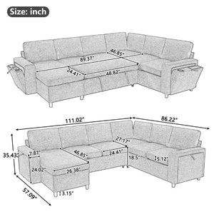 English Elm U-Shaped Chenille Sectional Sleeper Sofa with Storage and USB Ports for Living Room Blue N719S002480C