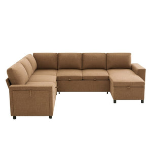 English Elm U-Shaped Chenille Sectional Sleeper Sofa with Storage and USB Ports for Living Room Brown N719S002480D