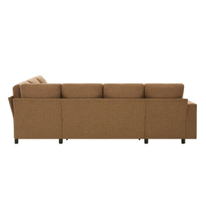 English Elm U-Shaped Chenille Sectional Sleeper Sofa with Storage and USB Ports for Living Room Brown N719S002480D