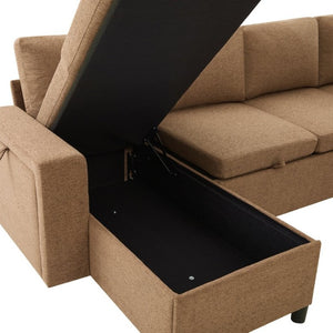 English Elm U-Shaped Chenille Sectional Sleeper Sofa with Storage and USB Ports for Living Room Brown N719S002480D