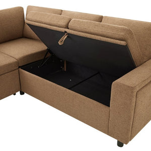English Elm U-Shaped Chenille Sectional Sleeper Sofa with Storage and USB Ports for Living Room Brown N719S002480D