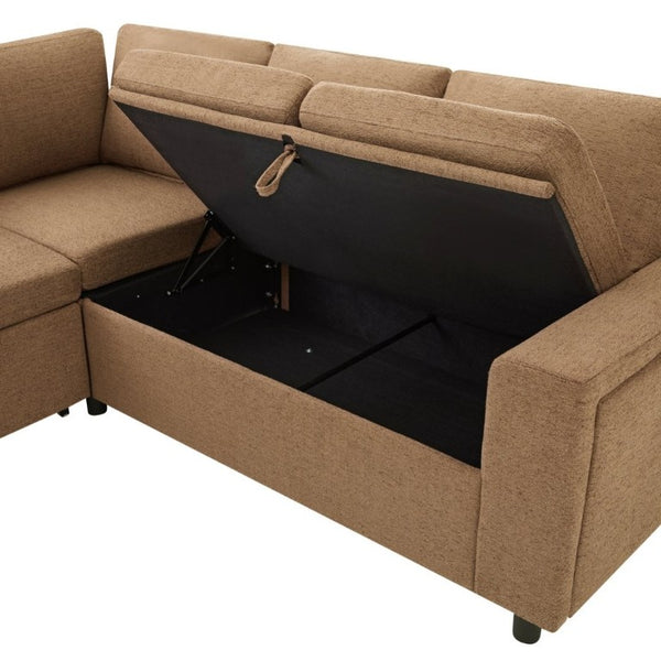 English Elm U-Shaped Chenille Sectional Sleeper Sofa with Storage and USB Ports for Living Room Brown N719S002480D