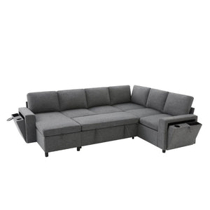 English Elm U-Shaped Chenille Sectional Sleeper Sofa with Storage and USB Ports for Living Room Grey N719S002480E