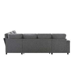 English Elm U-Shaped Chenille Sectional Sleeper Sofa with Storage and USB Ports for Living Room Grey N719S002480E
