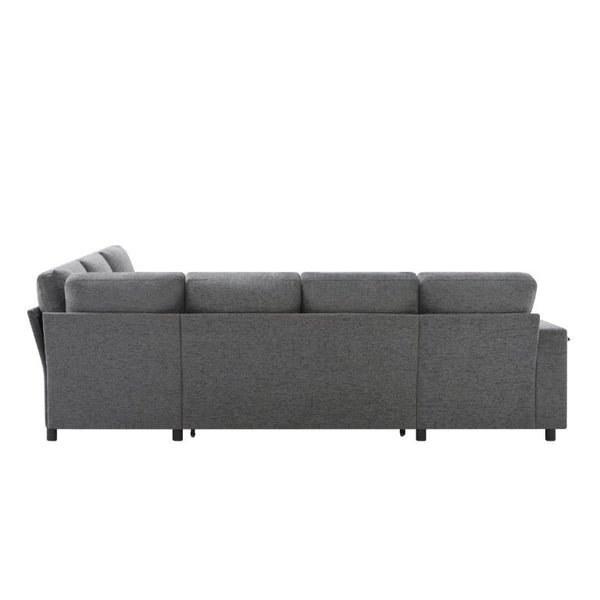 English Elm U-Shaped Chenille Sectional Sleeper Sofa with Storage and USB Ports for Living Room Grey N719S002480E