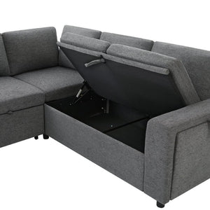 English Elm U-Shaped Chenille Sectional Sleeper Sofa with Storage and USB Ports for Living Room Grey N719S002480E