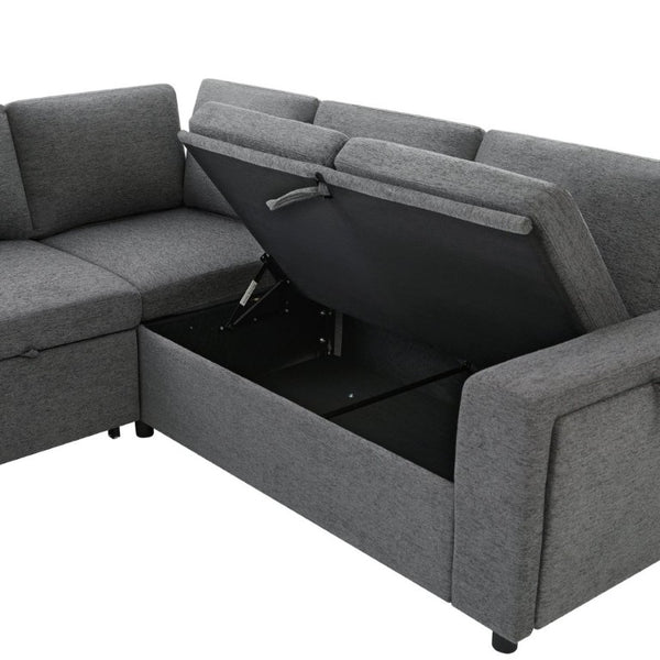 English Elm U-Shaped Chenille Sectional Sleeper Sofa with Storage and USB Ports for Living Room Grey N719S002480E