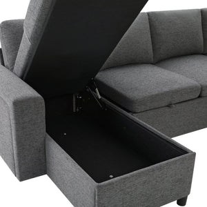 English Elm U-Shaped Chenille Sectional Sleeper Sofa with Storage and USB Ports for Living Room Grey N719S002480E