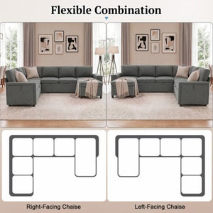 English Elm U-Shaped Chenille Sectional Sleeper Sofa with Storage and USB Ports for Living Room Grey N719S002480E