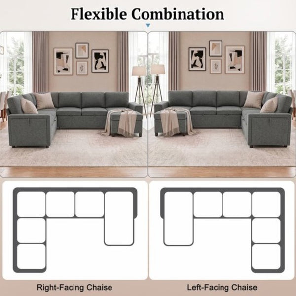 English Elm U-Shaped Chenille Sectional Sleeper Sofa with Storage and USB Ports for Living Room Grey N719S002480E