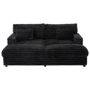 English Elm Oversized Faux Rabbit Fur Double Chaise Daybed with USB Ports and Cup Holders Black N719S002490B