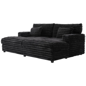 English Elm Oversized Faux Rabbit Fur Double Chaise Daybed with USB Ports and Cup Holders Black N719S002490B