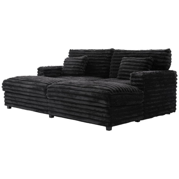 English Elm Oversized Faux Rabbit Fur Double Chaise Daybed with USB Ports and Cup Holders Black N719S002490B