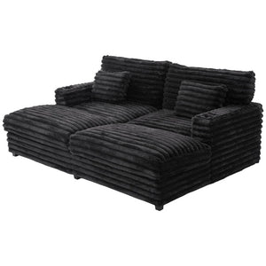 English Elm Oversized Faux Rabbit Fur Double Chaise Daybed with USB Ports and Cup Holders Black N719S002490B