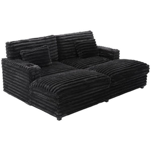 English Elm Oversized Faux Rabbit Fur Double Chaise Daybed with USB Ports and Cup Holders Black N719S002490B
