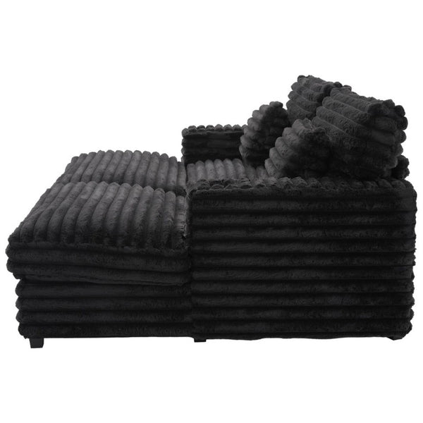 English Elm Oversized Faux Rabbit Fur Double Chaise Daybed with USB Ports and Cup Holders Black N719S002490B