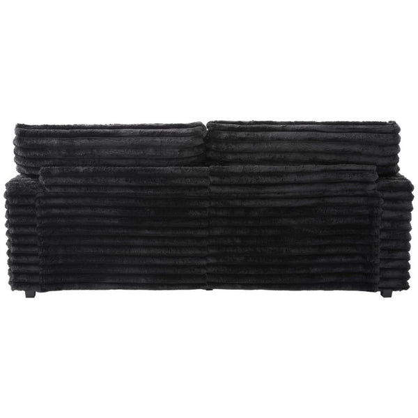 English Elm Oversized Faux Rabbit Fur Double Chaise Daybed with USB Ports and Cup Holders Black N719S002490B
