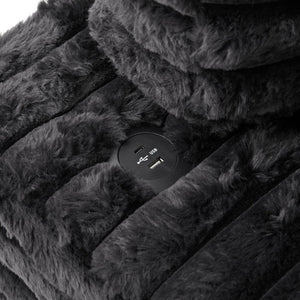 English Elm Oversized Faux Rabbit Fur Double Chaise Daybed with USB Ports and Cup Holders Black N719S002490B