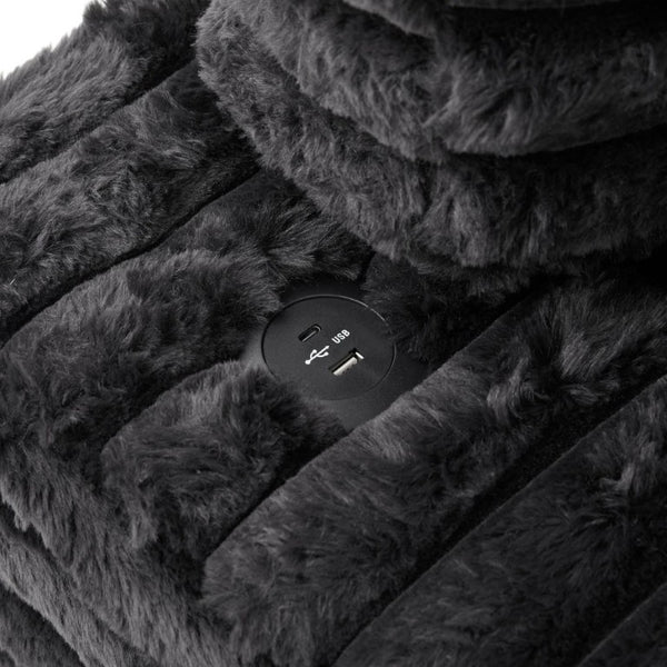 English Elm Oversized Faux Rabbit Fur Double Chaise Daybed with USB Ports and Cup Holders Black N719S002490B