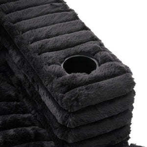 English Elm Oversized Faux Rabbit Fur Double Chaise Daybed with USB Ports and Cup Holders Black N719S002490B