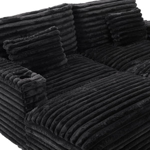 English Elm Oversized Faux Rabbit Fur Double Chaise Daybed with USB Ports and Cup Holders Black N719S002490B