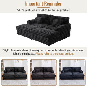 English Elm Oversized Faux Rabbit Fur Double Chaise Daybed with USB Ports and Cup Holders Black N719S002490B