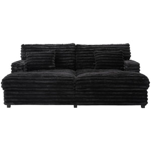 English Elm Oversized Faux Rabbit Fur Double Chaise Daybed with USB Ports and Cup Holders Black N719S002490B