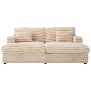 English Elm Oversized Faux Rabbit Fur Double Chaise Daybed with USB Ports and Cup Holders Champagne N719S002490D