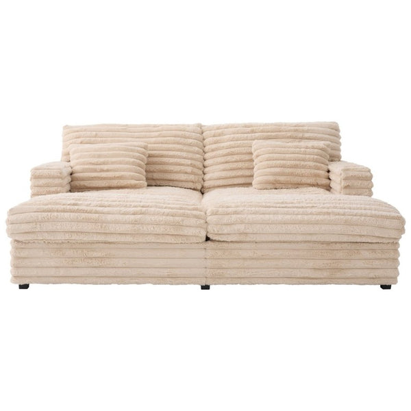 English Elm Oversized Faux Rabbit Fur Double Chaise Daybed with USB Ports and Cup Holders Champagne N719S002490D
